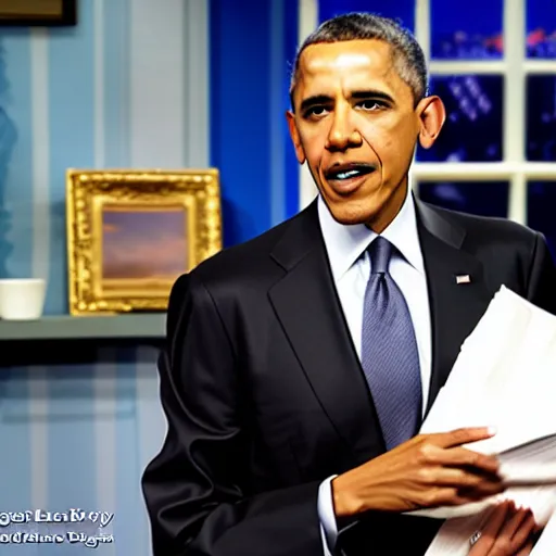 Prompt: president obama hosting jerry springer show, 4 k, hyper realistic, dslr, high resolution, landscape, beautiful