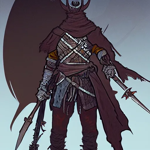 Image similar to an ultra detailed vector image of solaire of astora dressed as the hunter from bloodborne, concept art by alphonse mucha and greg rutkowski, scary shadows, blood moon eclipse, octane render, liminal space