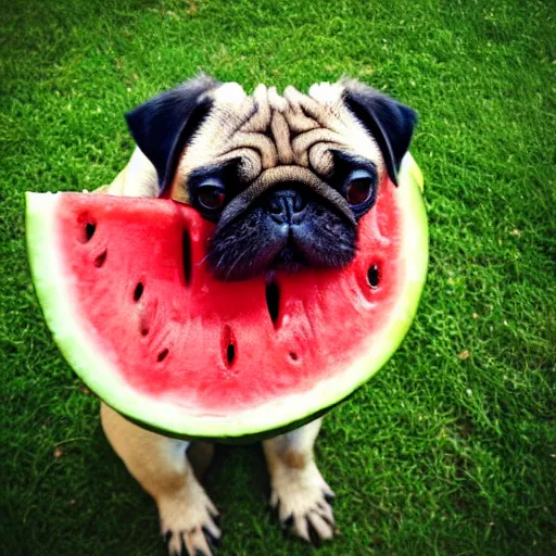 Prompt: pug in heaven eating watermelon in the style of michaelangelo
