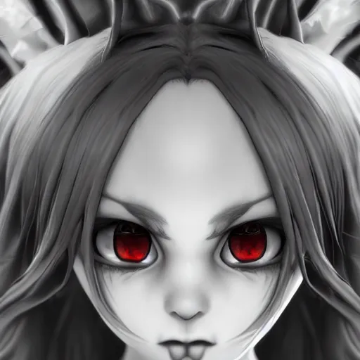 Image similar to photorealistic full shot portrait of angry darkness anime girl, inspired by Tim Burton, detailed, unreal engine 4k