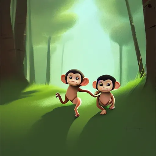 Prompt: goro fujita ilustration a real life baby monkey walking in the forest, painting by goro fujita, sharp focus, highly detailed, artstation