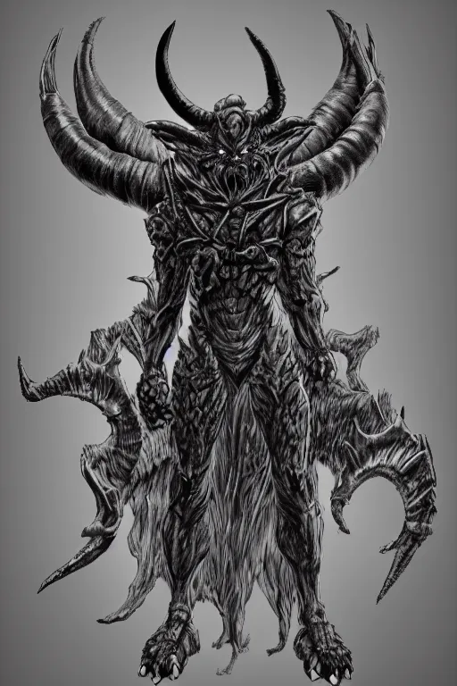 Image similar to humanoid figure monster with horns, highly detailed, digital art, sharp focus, trending on art station, kentaro miura manga art style