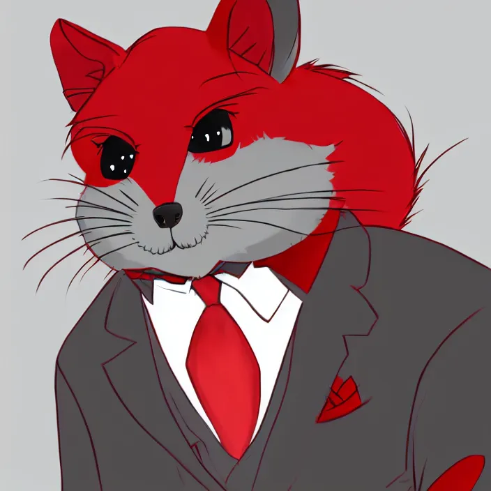 Prompt: a handsome anthropomorphic red chinchilla fursona in a dapper suit, furry art, trending on artstation, 8 k