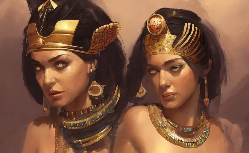 Image similar to A painting of a Cleopatra trending on artstation in the style of Greg Rutkowski