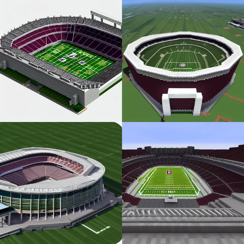 Prompt: Kyle Field stadium in the style of Minecraft