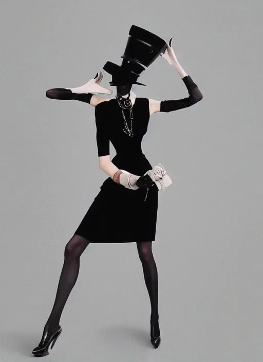 Prompt: paul pouiret art deco slanted hat tight silhouette gloves fashion chanel john lanvin vogue