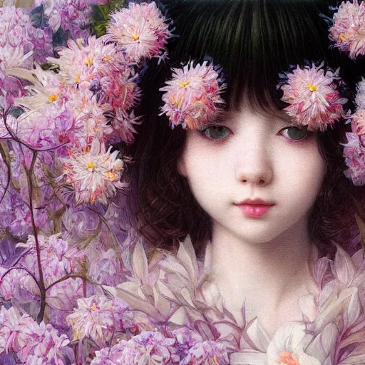 Prompt: white cat girl, botanical, lilac flower, portrait face, colorful, frantisek kupka, intricate, miles johnston, kuroda seiki, cynical realism, ozabu, john william godward, painterly, yoshitaka amano, moebius, miles johnston, louise zhang, james jean, mark ryden lowbrow pop surrealism art style