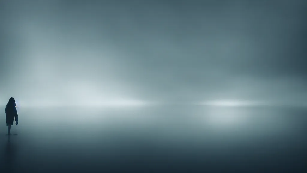 Prompt: portrait glowing thin waves envelop a person against the background of a village, fog, volumetric lighting, mystique, atmospheric, sharp focus, ultra detailed, noir art house, 4 k, 3 5 mm