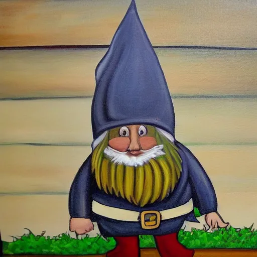 Prompt: a painting of a gnome in a barn, in the style of jenny nyström