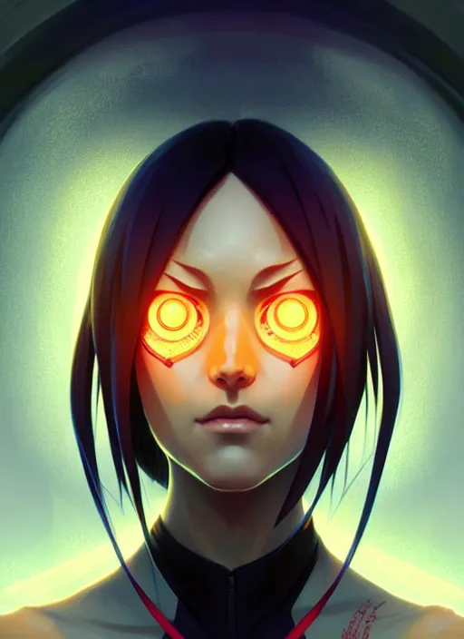 Image similar to symmetry!! itachi, glowing lights!! intricate, elegant, highly detailed, digital painting, artstation, concept art, smooth, sharp focus, illustration, art by artgerm and greg rutkowski and alphonse mucha