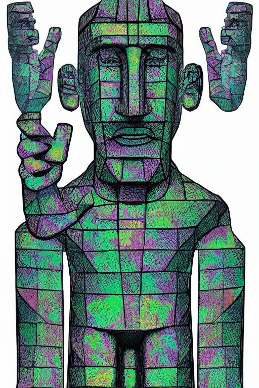 Image similar to cubist moai statue cutout digital illustration cartoon colorful beeple