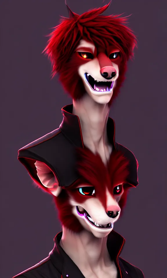 Image similar to furry - male - red - black - weasel - chaos theorist - fursona uhd ue 5 visual novel pc game expressions, photorealistic