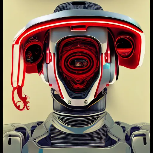 Prompt: !dream self portrait of a robot with a squid face. Red and black body armor, digital art, realistic, ultradetailed, concept art in the style of Science Fiction. art by Syd Mead and Moebius, trending on artstation, devianart, cgsociety