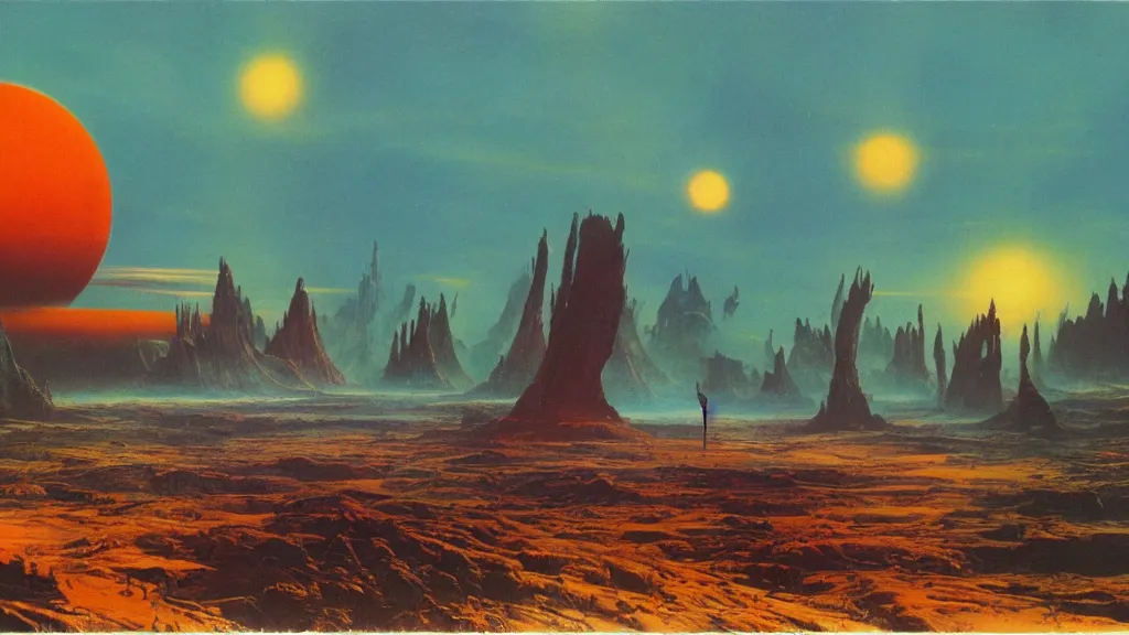 Image similar to otherworldly atmosphere of an evolving alien planet by arthur haas and bruce pennington and paul lehr, cinematic matte painting