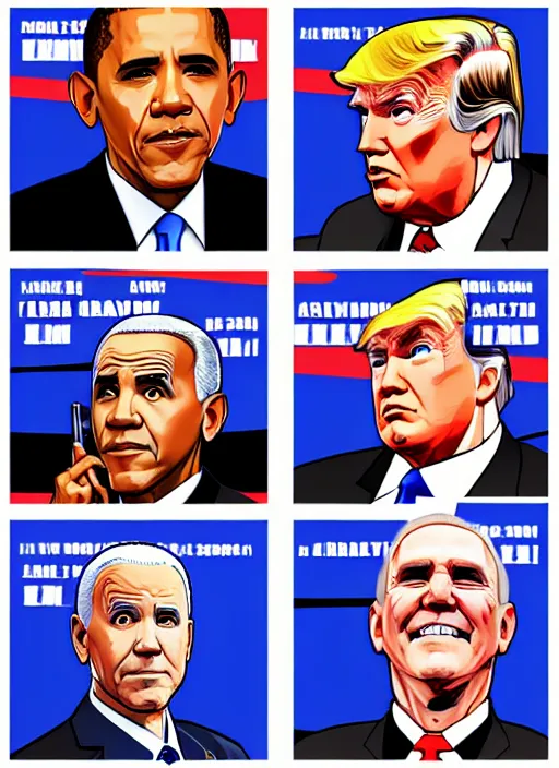 Image similar to GTA Cover Art, Obama, Biden, Trump, Pelosi, Schumer, Pence