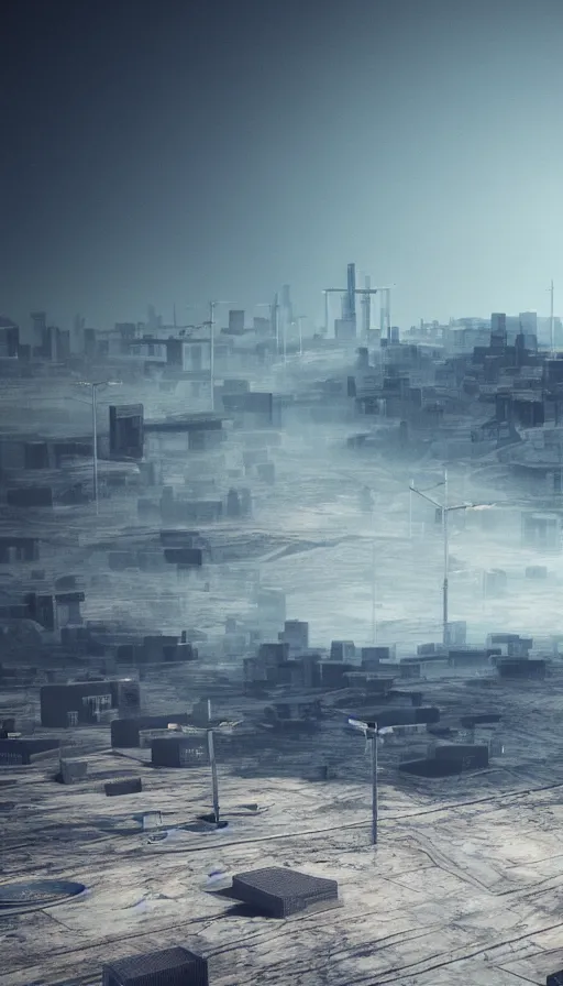 Image similar to a dystopian landscape made of electric blue eyes, Octane Render, cinematic