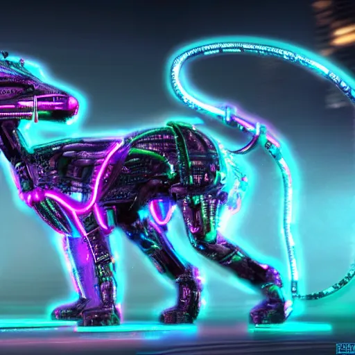 Image similar to a neon cyberpunk cyborg jaguar animal, octane render