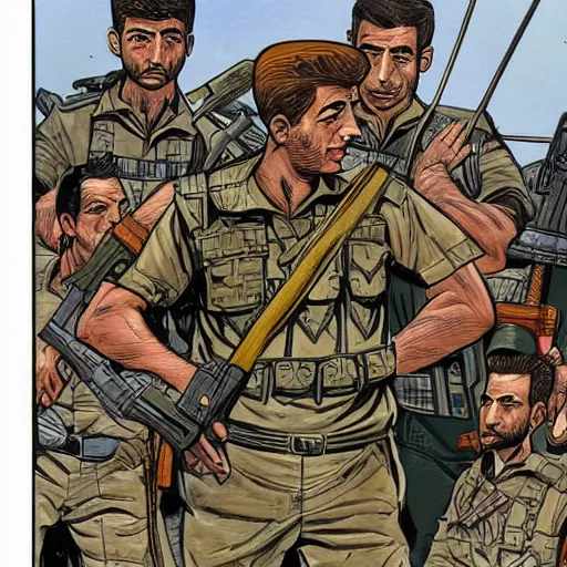 Image similar to kurdish peshmerga comic art by mike allred, highly detailed, award winning art