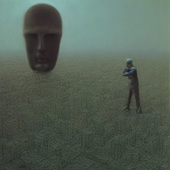 Prompt: a Painting representing mind games, Zdzislaw Beksinski, Ivan Seal, The Caretaker, Leyland Kirby