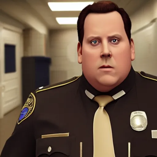 Prompt: Live Action Still of Jerma985 in Paul Blart: Mall Cop, real life, hyperrealistic, ultra realistic, realistic, highly detailed, epic, HD quality, 8k resolution, body and headshot, film still