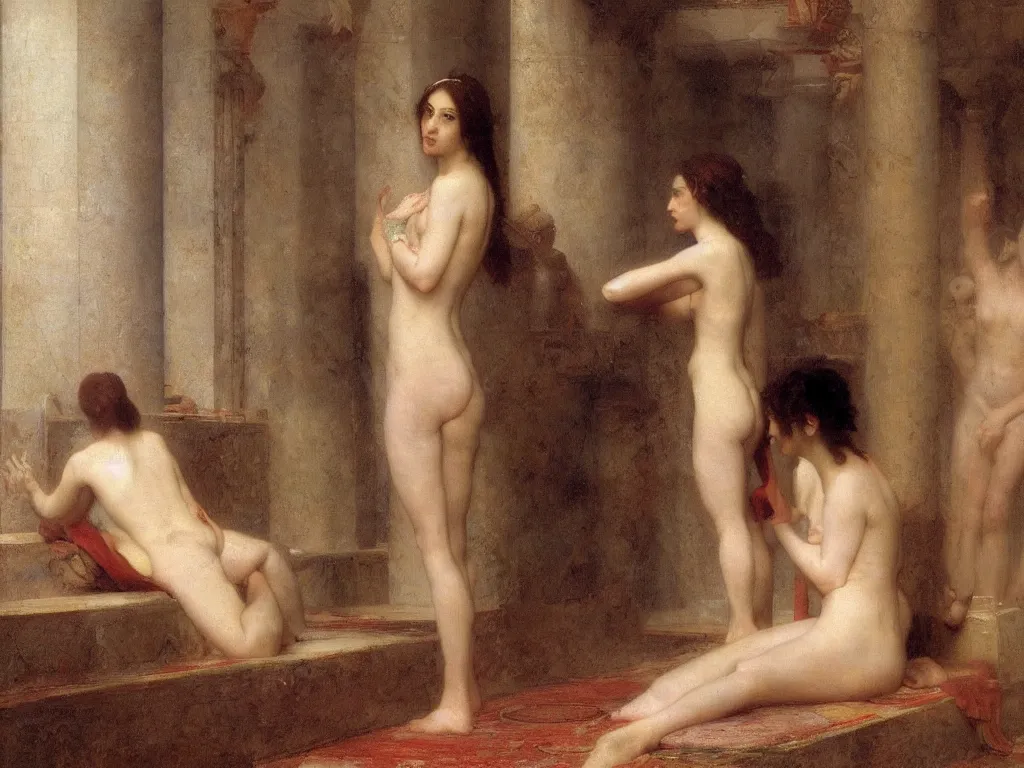 Prompt: felicia day in a turkish bath, painted by jean - leon gerome, by gustave moreau, by william - adolphe bouguereau. exquisite detail and color. volumetric lighting, soft lighting. 8 k resolution