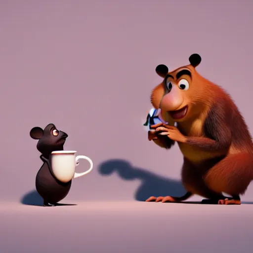 Image similar to a cute coala drinking cofee. pixar disney 4 k 3 d render funny animation movie oscar winning trending on artstation and behance. ratatouille style.