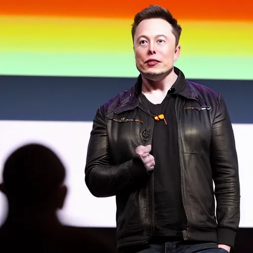 Prompt: Elon musk on a stage at an apple inc conference, highly detailed