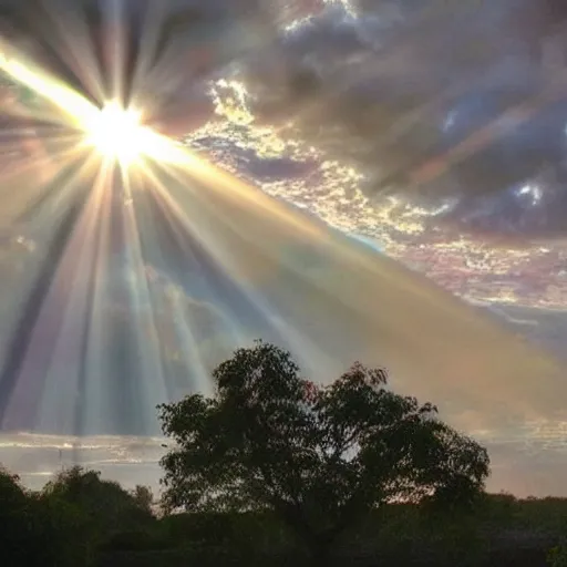 Image similar to god giving a thums up through the clouds. sunshine rays