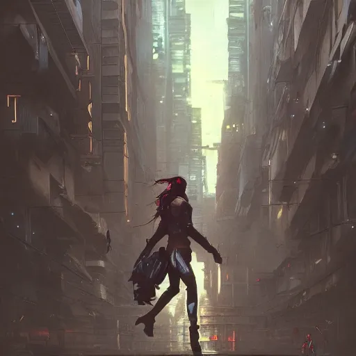 Prompt: a beautiful picture of a cyberpunk rogue walking in a crowded city by greg rutkowski and katsuhiro otomo trending on artstation