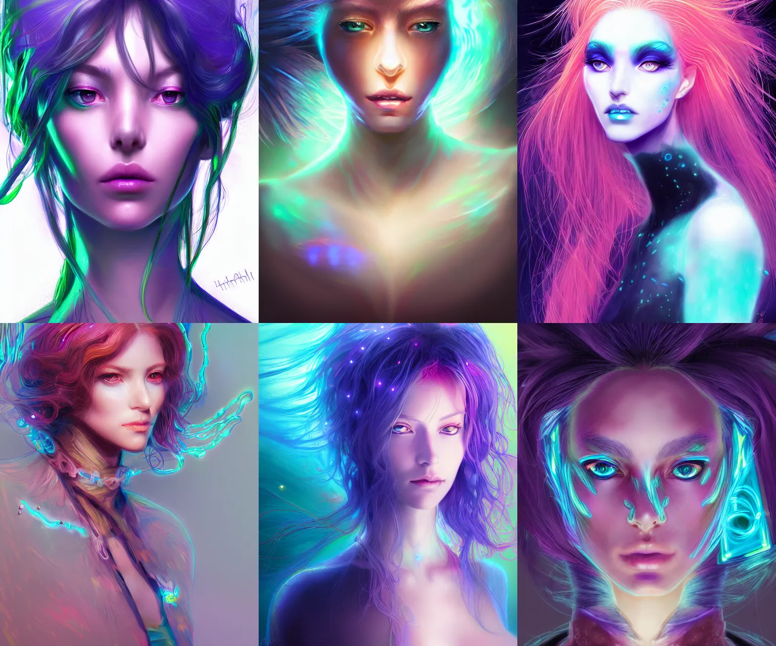 Image similar to portrait of a bioluminescent woman, fashion, beautiful, elegant colorful, artstation trending, deviantart, highly detailed, focus, smooth, by hirohiko araki, yoshitaka amano