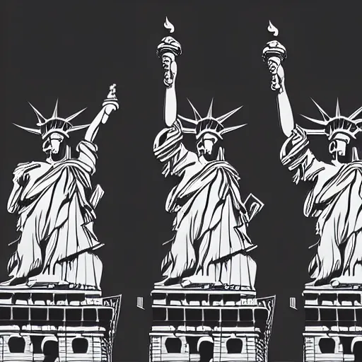 Image similar to Corporate logo of 3 Statues of Liberty, with one standing in front of the others, stacked. SVG File