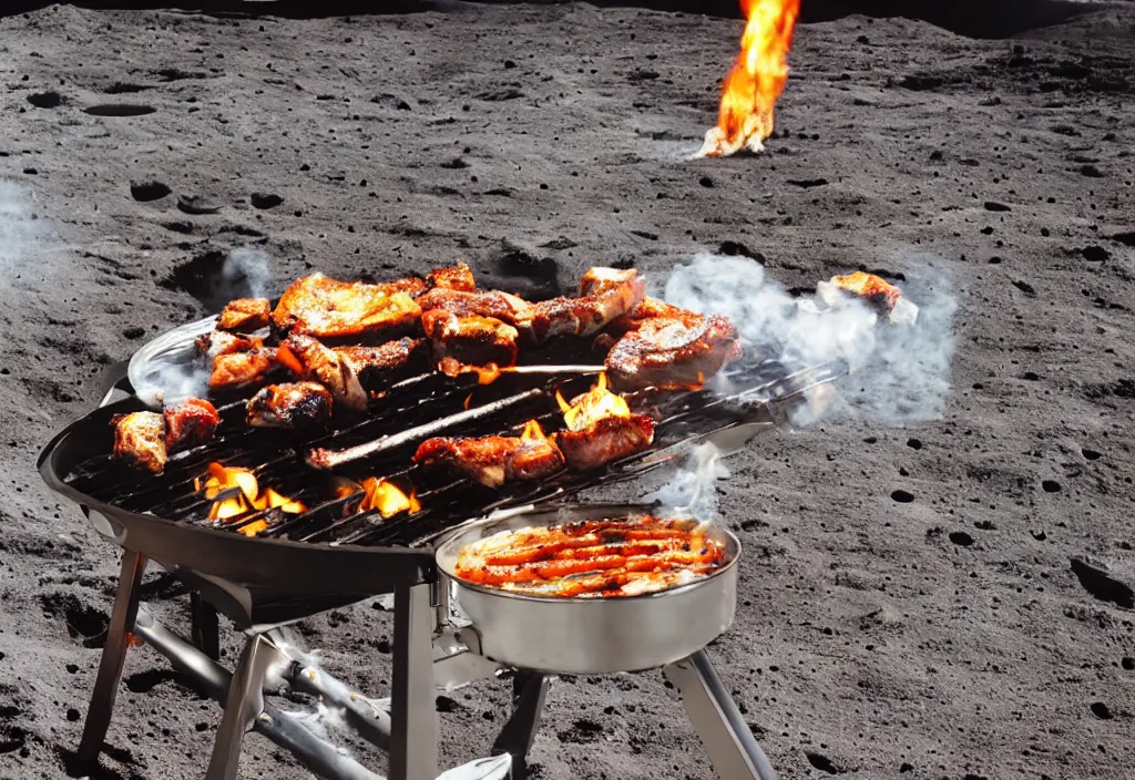 Prompt: a bbq sizzling on the moon