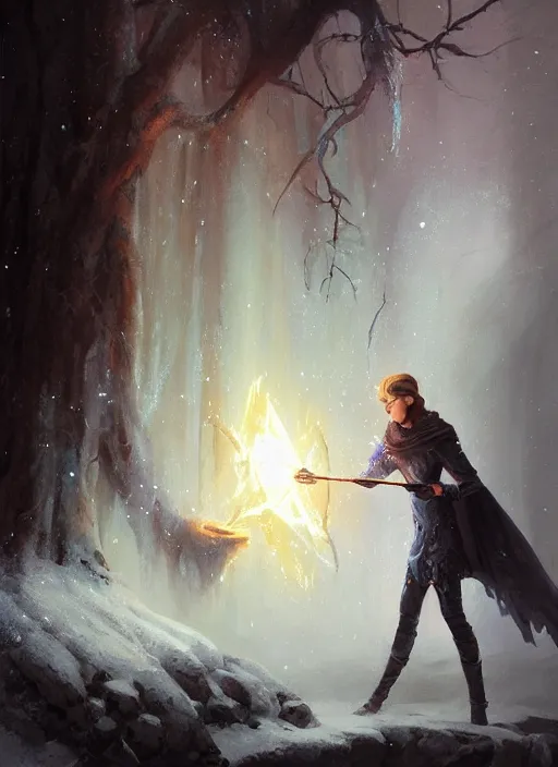 Image similar to a mage casting a frost spell by charlie bowater and john howe and vladimir volegov