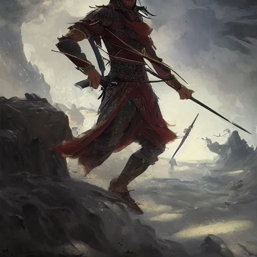 Prompt: ancient chinese warrior surrounded by swarm of magical flying swords, greg rutkowski, fantasy, super high detail, multitude of swords, cloud of swords