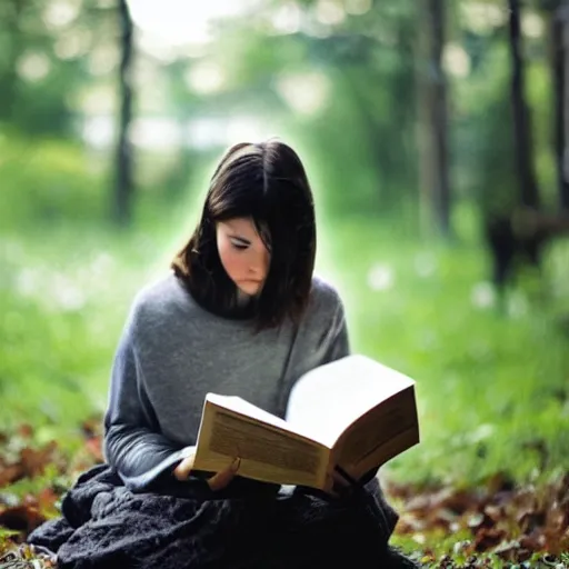 Prompt: a girl reading a book, by Emmanuel Lubezki