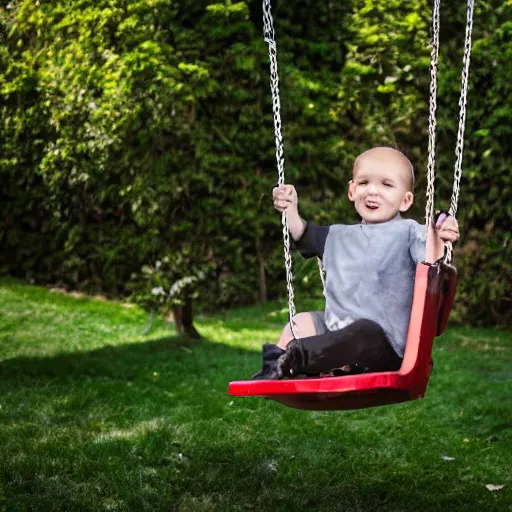 Image similar to batman sits happily on a garden swing, happy face, 8 k photography