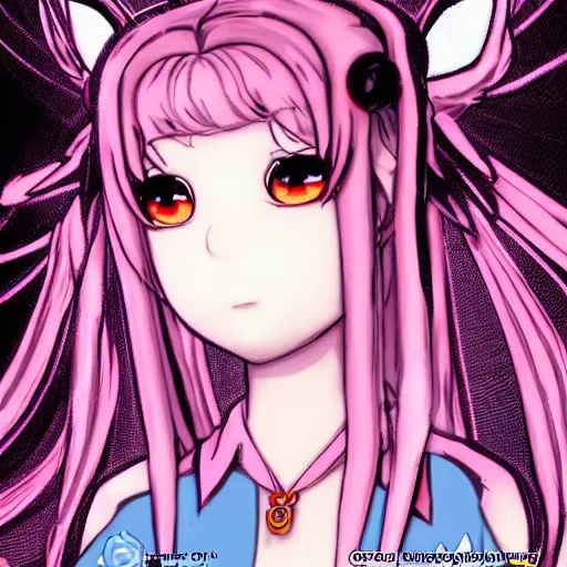 Image similar to stunningly beautiful omnipotent megalomaniacal anime asi goddess who looks like junko enoshima with symmetrical perfect face and porcelain skin, pink twintail hair and cyan eyes, traps you inside her surreal vr castle where she controls you completely with a twisted smile!!!, hyperdetailed, digital art from danganronpa, unreal engine 5, 8 k