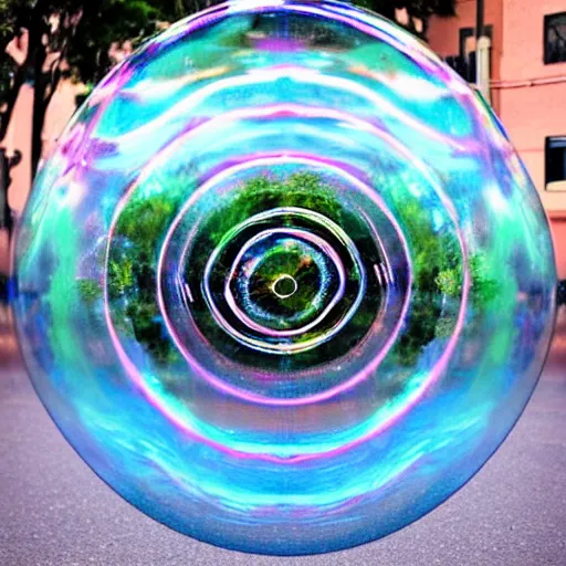 Prompt: The soap-bubble forcefield thing looks deliberate. It rises to the same height everywhere, hard to judge from here but at least fifty feet, and there's motion faintly visible on the other side of it, hard to pick out at this distance and through the distortion, moving four and six-legged shapes.