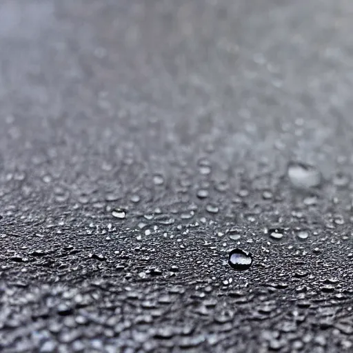 Prompt: close - up photo of one raindrop hitting pavement, splash, hyper - detailed, 8 k, high resolution.