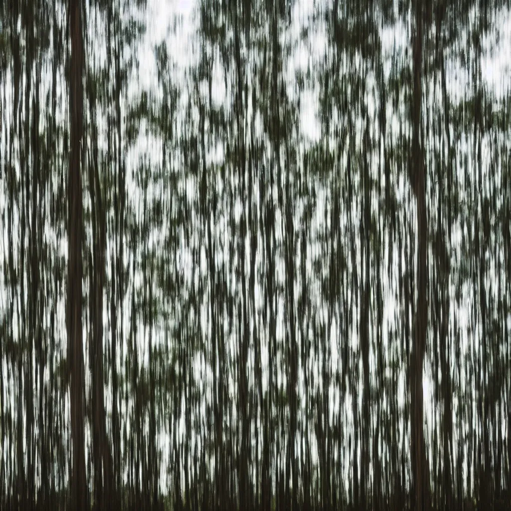 Image similar to long exposure photograph of eucalyptus trees moving by a strong wind, back light, sony ar 7 ii, photographed by trent parke