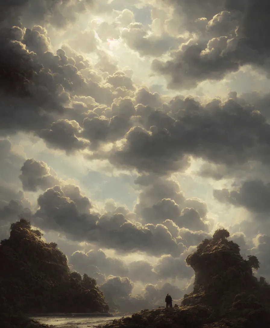 Image similar to hyper realistic brother the clouds, illustrated by greg rutkowski, beautiful volumetric lighting, intricate, ultra detailed, photorealistic, trending on artstation, octane render, 8 k