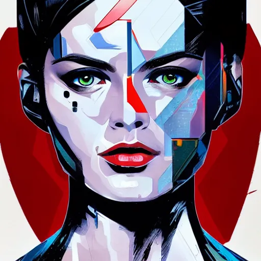 Image similar to portrait of a female android, by MARVEL comics and Sandra Chevrier