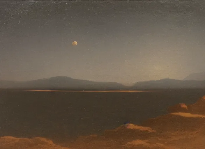 Image similar to mare tranquillitatis, lunar surface in the style of hudson river school of art, oil on canvas
