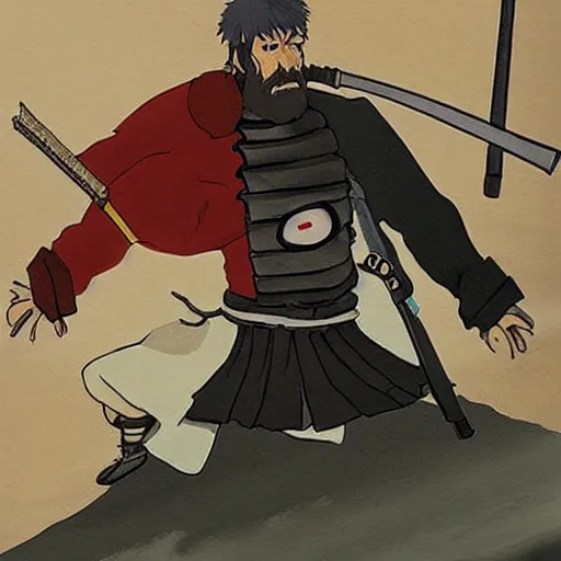 Image similar to chuck norris samurai by studio ghibli painting