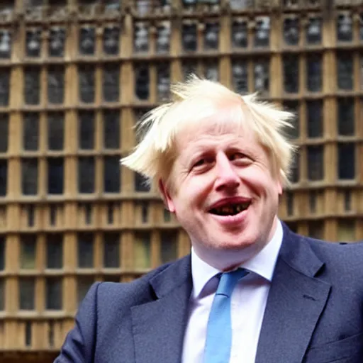 Image similar to houses of parliament on fire, boris johnson looks on laughing maniacally
