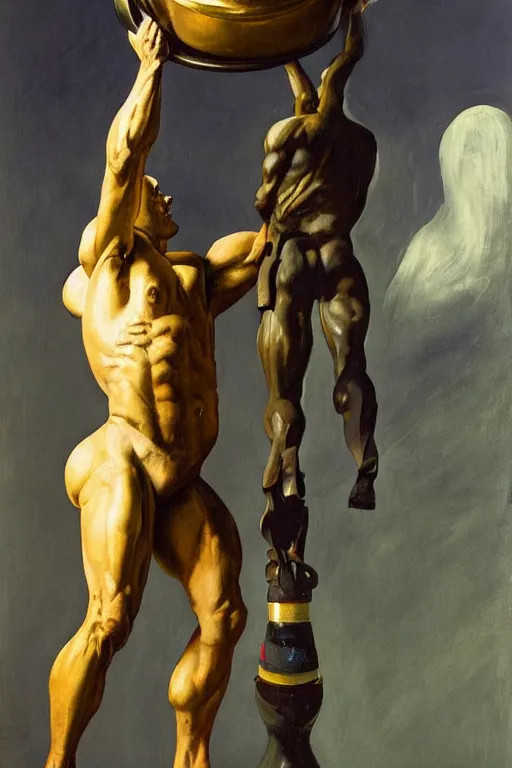 Image similar to bodybuilder in an astronaut helmet lifts a statue of a horse, highly detailed painting by francis bacon, edward hopper, adrian ghenie, gerhard richter, and james jean soft light 4 k,