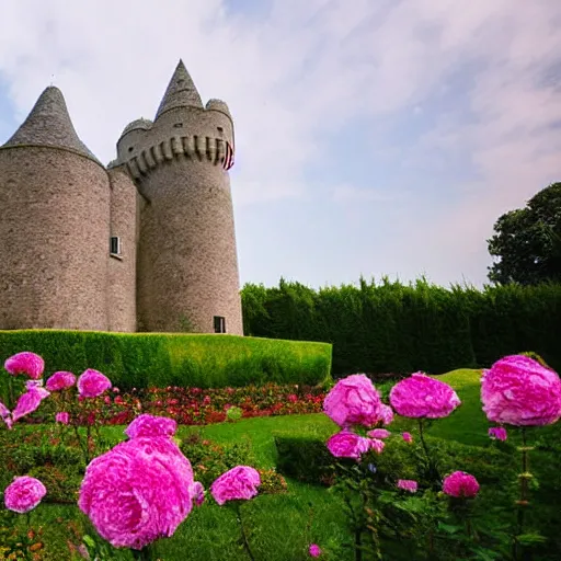 Prompt: rose castle romantic dreamy garden cloud ultra wide