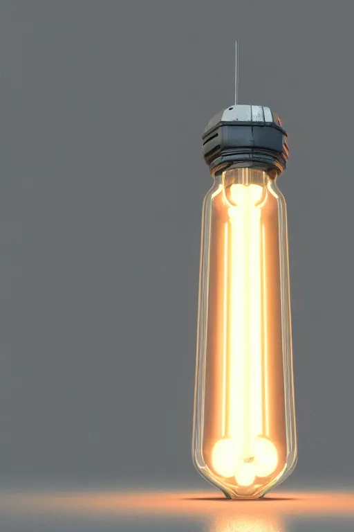 Image similar to Product shot of a glowing electron Vacuum tube by Craig mullins, volumetric light, artstation, , octane render, redshift render,