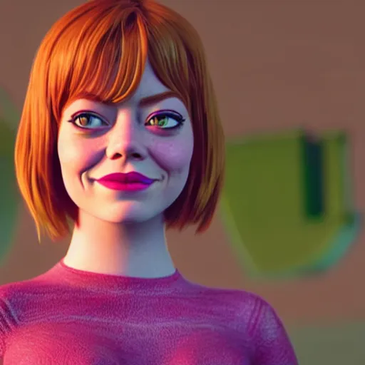 Image similar to Emma Stone as a female version of Shrek, Shrek face features, fully detailed, high quality , 4k , octane render , soft lightening , masterpiece