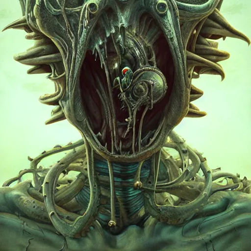 Image similar to a portrait of a beautiful biomechanical Rick and Morty, horror concept art by giger and beksinski and szukalski and wlop and pete mohrbacher, digital art, highly detailed, intricate, sci-fi, sharp focus, Trending on Artstation HQ, deviantart, unreal engine 5, 4K UHD image